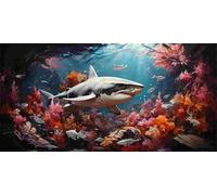 5D DIY Diamond Art Painting Kits Full Drill for Kids Adults, Large Diamond Painting Ocean Shark Crystal Rhinestone Embroidery Cross Stitch Arts and Crafts for Home Wall Decoration Gifts 50x100cm v-337