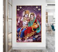 5D DIY Diamond Art Painting Kits Full Drill, Religion Lord Radha Krishna Round Diamond Embroidery Art Cross Stitch Crafts,Crystal Rhinestone Diamond Paints Kits for Home Wall Decor(25x35cm/10x12inch)