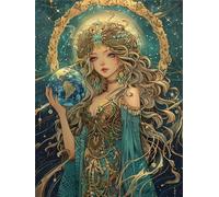 5D DIY Diamond Art Painting Kits Goddess Earth, Round Diamond Painting Pictures by Numbers Kits, Diamond Art Full Drill Diamond Dots Gem Art Paintings Crafts for Kids and Adults, Room Decor 24x36in