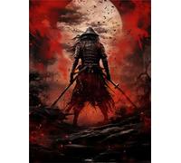 5D DIY Diamond Art Painting Kits Japanese samurai, Round Diamond Painting Pictures by Numbers Kits, Diamond Art Full Drill Diamond Dots Gem Art Paintings Crafts for Kids and Adults, Room Decor 12x16in