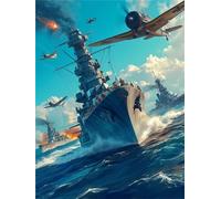 5D DIY Diamond Art Painting Kits Warship sea, Round Diamond Painting Pictures by Numbers Kits, Diamond Art Full Drill Diamond Dots Gem Art Paintings Crafts for Kids and Adults, Room Decor 16x20in