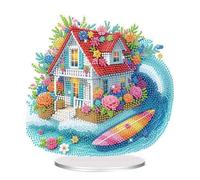 5D DIY Diamond Art Seaside Villa Desktop Ornament, Seaside Villa Diamond Art Painting Tabletop Ornaments Handmade Diamond Art Desktop Bedroom Table Decoration-01-Beach House