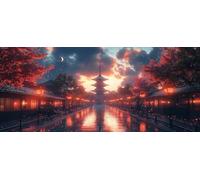 5D DIY Diamond Art Street View, Diamond Painting Kits for Adults Japan, 5D Full Drill Crystal Gem Kits for Beginners, Crystal Art Crafts Pictures for Adults, House Decor, Spring Decor, 36x16in 3-2019