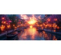 5D DIY Diamond Art Sunset, Diamond Painting Kits for Adults Street View, 5D Full Drill Crystal Gem Kits for Beginners, Crystal Art Crafts Pictures for Adults, House Decor, Spring Decor, 24x12in I-1118