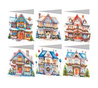 5D DIY Diamond Drawing Holiday Card/Painted Birthday Greeting Cards Kit,with Envelopes Special Shaped Gem Painting Card Art Craft for Thanksgiving Mother's Day (Christmas House A)