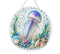 5D DIY Diamond Painting Acrylic Pendant - Ocean Series A02 Jellyfish | Dolphin & Seashell Wall Art Kit with Hanging Chain | Perfect for Adults & Teens, Home Decor, Gift for Sea Lovers