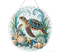 5D DIY Diamond Painting Acrylic Pendant - Ocean Series A06 Sea Turtle | Dolphin & Seashell Wall Art Kit with Hanging Chain | Perfect for Adults & Teens, Home Decor, Gift for Sea Lovers