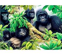 5D DIY Diamond Painting by Number Kit Gorilla Family Full Drill Crystal Rhinestone Adults/Child Canvas Embroidery Painting Cross Stitch Arts Crafts for Home Wall Decor Round Drill,25x30cm/10x12inch