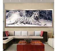 5D DIY Diamond Painting by Number Kits for Adult Snow White Tiger Diamond Painting Full Drill Large Size Rhinestone Embroidery Cross Stitch Crafts for Living Bedroom Wall Decor Square Drill,20x60inch