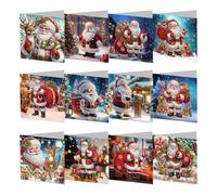 5D DIY Diamond Painting Christmas Greeting Cards, Round Drill Crystal Craft Paint, Snowman Santa Claus Greeting Cards, Christmas Elements Diamond Art Cards for Family Friends Handmade Gift (B3)