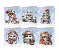 5D DIY Diamond Painting Christmas Greeting Cards, Round Drill Crystal Craft Paint, Snowman Santa Claus Greeting Cards, Christmas Elements Diamond Art Cards for Family Friends Handmade Gift (B4)