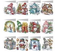 5D DIY Diamond Painting Christmas Greeting Cards, Round Drill Crystal Craft Paint, Snowman Santa Claus Greeting Cards, Christmas Elements Diamond Art Cards for Family Friends Handmade Gift (D3)