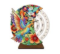 5D DIY Diamond Painting Decorations Ornaments - Hummingbird Wooden Manual Rotating Calendar Decorated Desktop Round Perpetual Calendar Single Sided Diamond Tabletop Ornaments for Home Decor