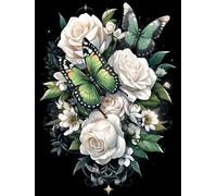 5D DIY Diamond Painting for Adults Green Butterfly Diamond Art Kits 30x40cm, Beginner Full Drill Crystal Accessories, Mosaic Embroidery Gem Canvas Crafts, Fall Women Gifts Furniture Decoration w-475