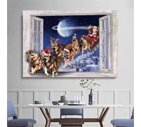 5D DIY Diamond Painting Kit, German Shepherd Dog Santa Claus Diamond Art Painting Pictures By Numbers, DIY Cross Stitch Embroidery Diamond Painting, Gift for Decor 30x50cm