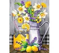 5D DIY Diamond Painting Kits, 30x40cm Flowers Lemon Diamond Painting Kits, DIY Crystal Rhinestone Embroidery Kits, Full Drill Arts and Crafts Canvas Painting for Home Wall Deco