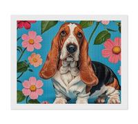 5D DIY Diamond Painting Kits for Adults Beginners Round Sweet Basset Hound Florals Full Drill Diamond Dots Paintings Diamonds Pictures Gem Art Crafts Paintings Wall Decor for Home Office 16"x20"