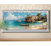 5D DIY Diamond Painting Kits for Adults large 100x200cm,Beach,Boat Diamond Art for Kids,Full Drill Gem Art and Crafts Painting Rhinestone Embroidery Cross Stitch Pictures for Home Wall Decor 58Y-3254