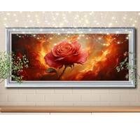 5D DIY Diamond Painting Kits for Adults large 30x80cm,Red Rose,Flame Diamond Art Kits for Kids,Full Drill Gem Art and Crafts Rhinestone Embroidery Cross Stitch Pictures for Home Wall Decor 58Y-3483