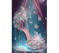 5D DIY Diamond Painting Kits for Adults,Round Full Drill Diamond Art Glass Slippers,Crystal Embroidery Cross Stitch Canvas Diamond Art Painting by Numbers for Home Wall Decor (Butterfly,20x30cm）Ly4295