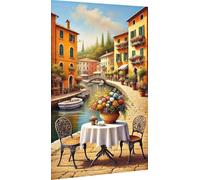 5D DIY Diamond Painting Kits Full Drill Embroidery Cross Stitch Arts Pictures Painting by Numbers for Adults Home Wall Decor Colorful Canal-Side café in an Italian Town,Round Diamond,20X35cm