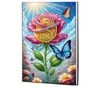 5D DIY Diamond Painting Notebook Art Kits for Adults Beginners Cover Leather Diamond Painting Sketchbook Flower Diamond Art Hardcover Dairy Book Festival Birthday Gift 8.26x5.7 in (Pink-05)