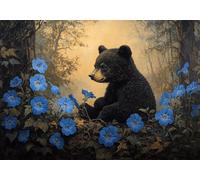 5D DIY Flower Diamond Painting Kits, Full Drill Black Bear Diamond Art for Adults, Diamond Crystal Art Kits for Adults Embroidery Cross Stitch Crafts Pictures by Numbers for Home Decor 28x36in T0U-443