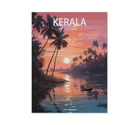 5D DIY Full Round Drill Diamond Painting，Kerala India sunset vintage travel poster，Embroidery Full Round Diamond Cross Stitch Rhinestone Mosaic Decor Gift（40 x 50 cm/15.74 x 19.68 inches）-AW55