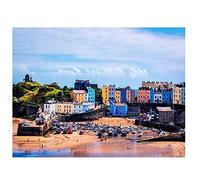5D DIY Full Round Drill Diamond Painting Kit, Tenby Pembrokeshire Wales, Inlaid Decorative Embroidery Frameless 40x50 cm