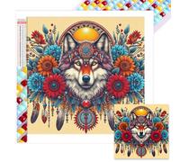5D DIY Full Square Drill Diamond Painting Owl and Indian Wolf Kit, DIY Diamond Art Owl and Indian Wolf Kits for Beginner, Rhinestone Home Wall Decoration Art Craft 45x45 cm, Easy to Make-05