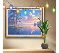 5D DIY Lakeside,Landscape Diamond Art Kits Adults, Full Drill Diamond Painting by Numbers Kits for Beginners, Gem Art and Rhinestone Embroidery Canvas Picture for Home Decor (70x50cm) 511N-7004