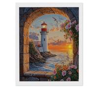5D DIY Lighthouse Scenery Diamond Painting Kits, Full Drill Diamond Art for Adults, Diamond Crystal Art Embroidery Cross Stitch Crafts Pictures by Numbers for Home Room Wall Decor 20 x 28 in k-152