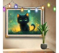 5D DIY Little Black Cat Diamond Painting Kit,Full Drill Gem Art for Adults and Kids,Animal Rhinestone Cross Stitch Arts and Crafts,Home Wall Decor Gift,Crystal Diamond Art Painting 80x60cm 58F-4145