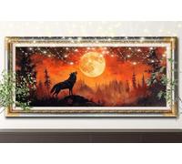 5D DIY Moon,Wolf Diamond Art Kits Adults,Full Drill Diamond Painting by Numbers Kits for Beginners,Girls,Boys,Gem Art and Rhinestone Embroidery Canvas Picture for Home Decor (60x180cm) 55F-14694