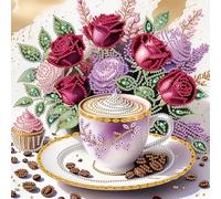 5D DIY Partial Special Shaped Drill Coffee Flower Diamond Painting Kit, 30x30 cm DIY Coffee Flower Diamond Art Kit for Beginner, Rhinestone Art Craft Wall Decoration for Home Office-04