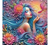5D DIY Partial Special Shaped Drill Diamond Painting Flower Girl Kit, DIY Diamond Kits for Beginner, Handmade Crystal Craft Painting, Rhinestone Flower Girl Home Decoration Craft 40x40 cm-02