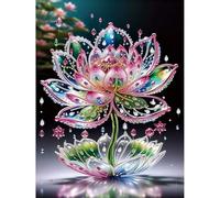 5D DIY Partial Special Shaped Drill Lotus Diamond Painting Kit, 40x30 cm DIY Lotus Element Diamond Art Kits for Beginner, Rhinestone Art Craft Wall Decoration for Home Office-02