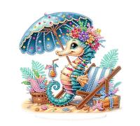 5D DIY Point Diamond Ornaments Art Paintings Decoration, Dotted Diamond Ornaments Diamond Art Home Decoration Desktop Ornaments (Single Sided Dotted Diamonds)-#04-Seahorse