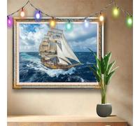 5D DIY Sea Diamond Painting Kit,Full Drill Gem Art for Adults and Kids,Sailboat Rhinestone Cross Stitch Arts and Crafts,Home Wall Decor Gift,Crystal Diamond Art Painting by Numbers 80x60cm 58F-425