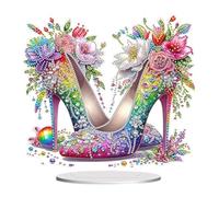 5D DIY Special Shape Table Top Flower Diamond Painting Ornament Kits, Diamond Art Table Top Acrylic Decorations for Beginner, Diamond Painting Desktop Decors for Home Office-High Heels