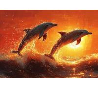 5D DIY Sunset Diamond Painting Kits, Full Drill Dolphin Diamond Art for Adults, Diamond Crystal Art Kits for Adults Embroidery Cross Stitch Crafts Pictures by Numbers for Home Decor 28x36in T0U-1053