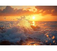 5D DIY Wave Diamond Painting Kits, Full Drill Sunset Diamond Art for Adults, Diamond Crystal Art Kits for Adults Embroidery Cross Stitch Crafts Pictures by Numbers for Home Decor 28x36in T0U-737