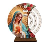 5D DIY Wooden Special Shaped Diamond Painting Moon Perpetual Calendar Kit, Flower Animal Holy Mother Rhinestone Diamond Art Desktop Decorations for Home Office-09