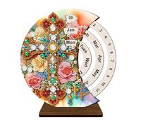 5D DIY Wooden Special Shaped Diamond Painting Moon Perpetual Calendar Kit, Flower Animal Holy Mother Rhinestone Diamond Art Desktop Decorations for Home Office-01