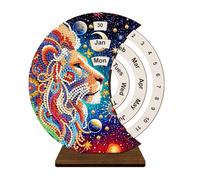 5D DIY Wooden Special Shaped Diamond Painting Moon Perpetual Calendar Kit, Flower Animal Holy Mother Rhinestone Diamond Art Desktop Decorations for Home Office-04