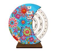 5D DIY Wooden Special Shaped Diamond Painting Moon Perpetual Calendar Kit, Flower Animal Holy Mother Rhinestone Diamond Art Desktop Decorations for Home Office-03