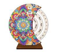 5D DIY Wooden Special Shaped Diamond Painting Moon Perpetual Calendar Kit, Flower Animal Holy Mother Rhinestone Diamond Art Desktop Decorations for Home Office-06