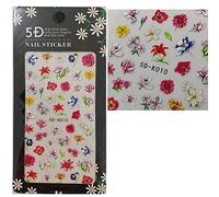 5D Embossed Flowers Nail Stickers, 3D Self Adhesive Flower Nail Foils Decals Butterfly Rose Peony Sunflower Nail Art Transfer Stickers(Style10)