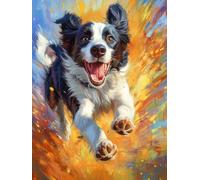 5D Excited Border Collie Diamond Art 12x16 Inch Full Drill Diamond Painting Kits for Adults & Beginners - DIY Art Crafts for Relaxation and Home Wall Decor A996