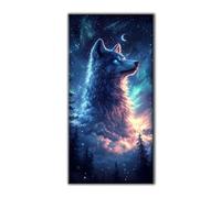 5D Full Drill Diamond Painting Wolf Night View Diamond Art Kits Adults & Kids DIY Gem Painting Crystal Creations Art Kits, Arts and Crafts for Adults for Home Room Decor, Birthday Gifts 20x40cm Q-811